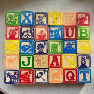 Vintage Sesame Street Alphabet Wooden Building Blocks - Set of 30